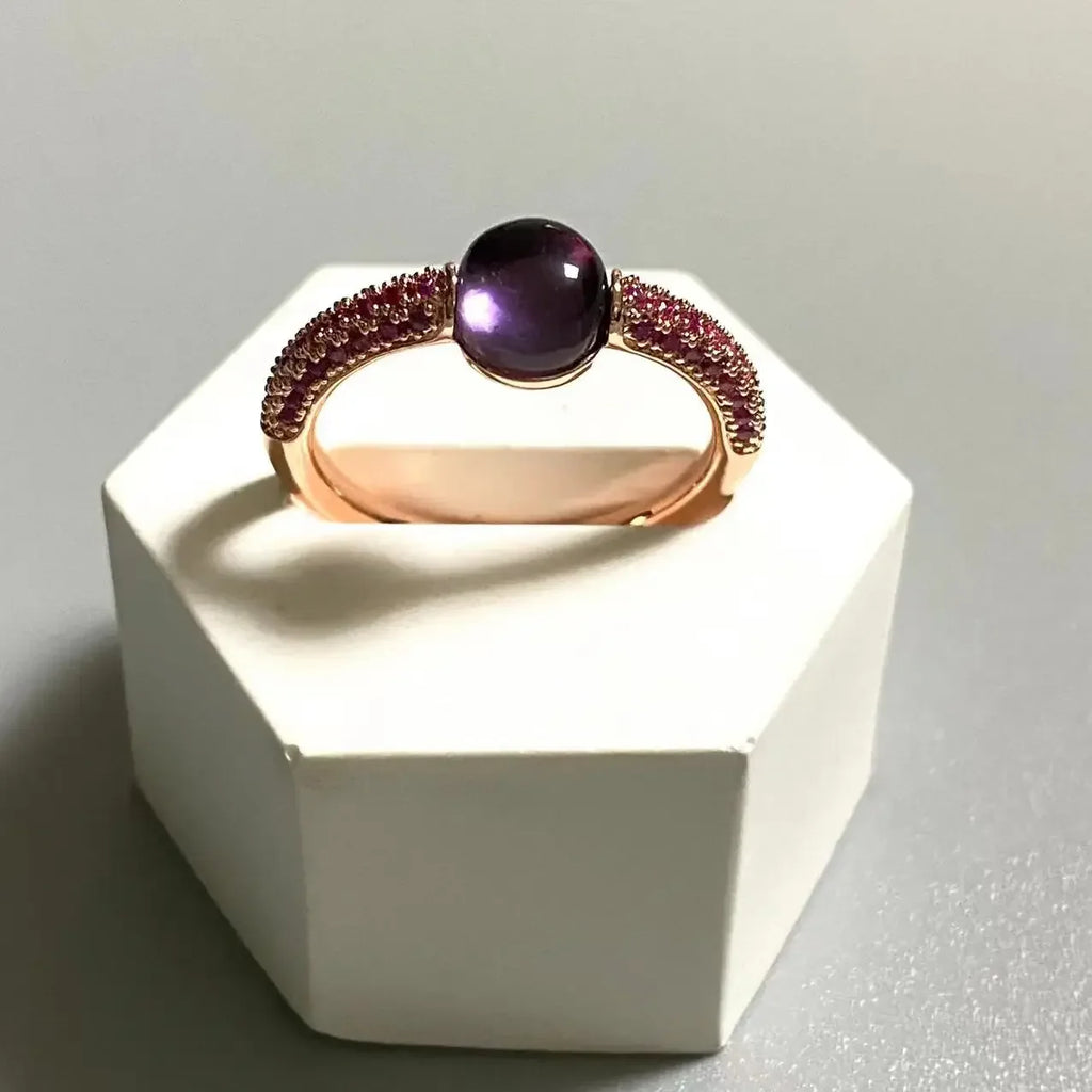 6mm Round Candy Style Ring for Women 33 Colors Purple Zircon Crystal Inlay Jewelry Birthday Gift