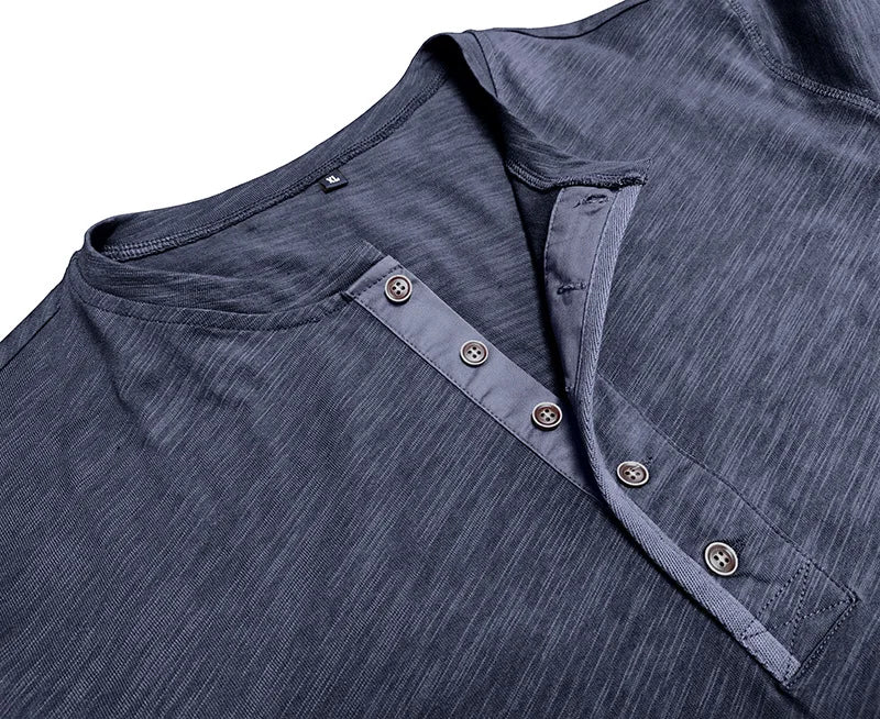 New Autumn Long Sleeve T-Shirt Mens Casual Solid Color Top Henley Neck Slim Versatile Work T-shirt Breathable Outdoor Thin Tee