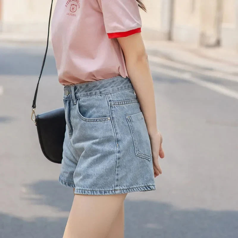 Wide Leg Denim Shorts Women Casual High Waist Loose Straight Shorts Woman 2025 Spring Summer Classic Button Jean Shorts