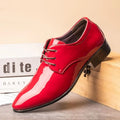 Men's Red Patent Leather Wedding Groomsmen Shoes Low Block Heel Business Formal Dress Shoes Trendy Casual Footwear