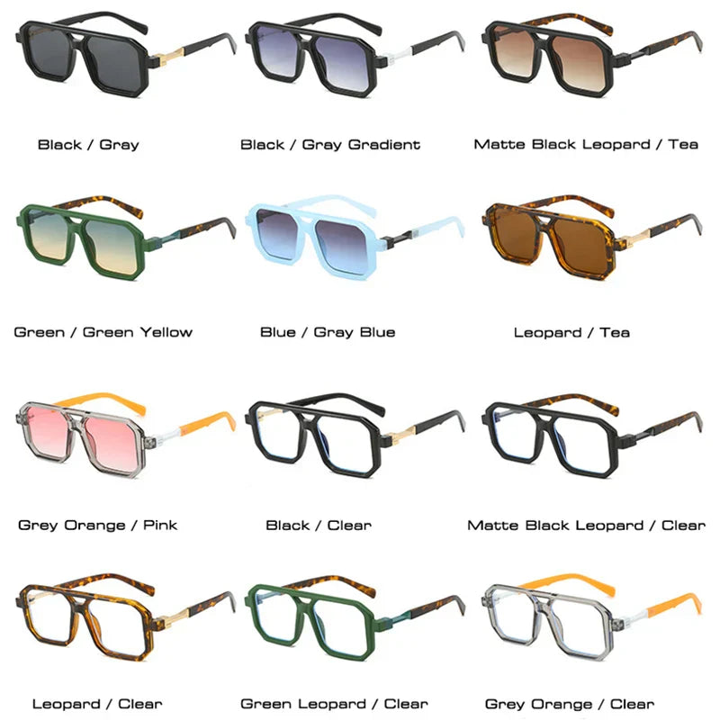 New Double Bridges Square Sunglasses Women Fashion Gradient Shades UV400 Retro Polygon Men Sun Glasses