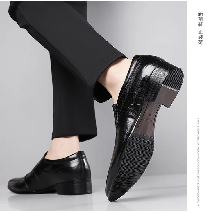 2026 New Low-heeled Business Shoes for Men Black Spring Summer Leather Shoes Male Fashion Casual Dress Shoe Man