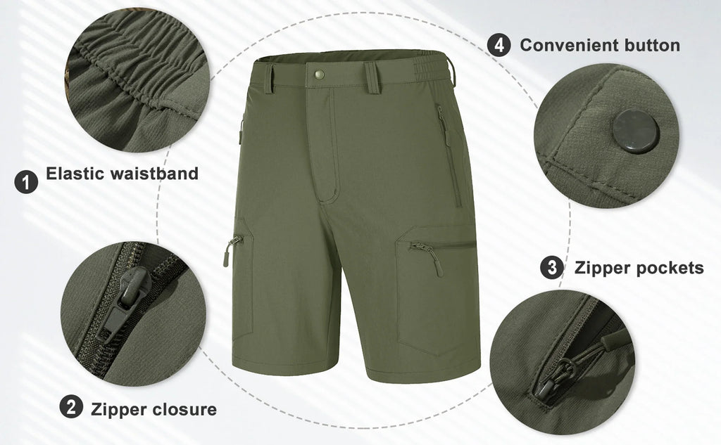 5 Zipper Pockets Summer Quick Dry Cargo Shorts Mens Fishing Shorts Stretch Outdoor Hiking Nylon Work Shorts Lightweight