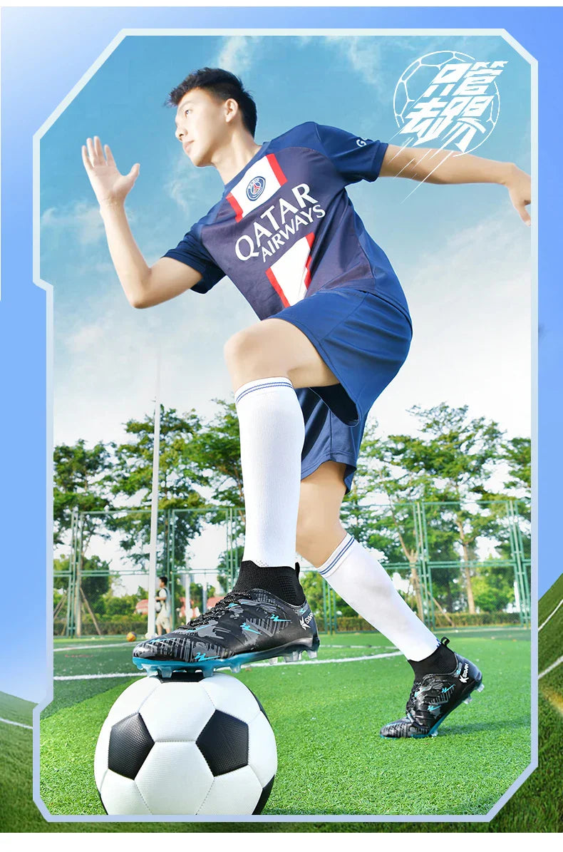 Genuine Double Star Men's High-Top AG Long Stud Football Boots, Professional Match & Training Shoes for Teenagers and Adults