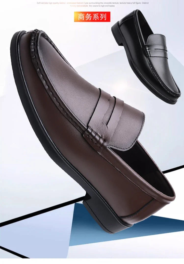 2026 Summer New Men's Breathable Leather Loafers Slip-On Hollow Out Casual Business Casual Shoes for Man Flat Driving Shoes Male