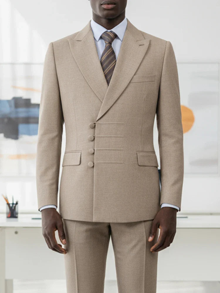 Elegant man suit for wedding grey Slim Fit Double Breasted Multiple buttons Casual Business man 2 piece party outfit