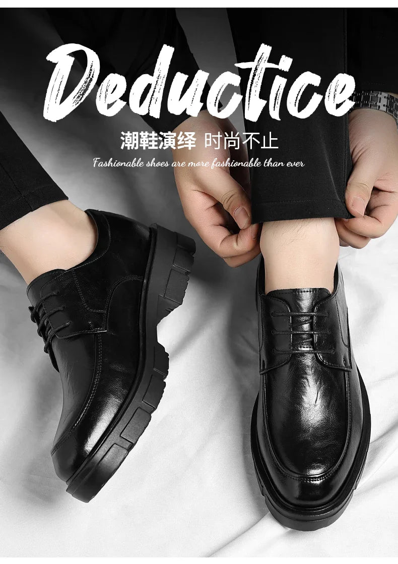 Men Dress Elevator Shoes Platform Breathable Lift Casual Business Luxury Genuine Leather Heightening Shoes5/8/10CM Taller Male
