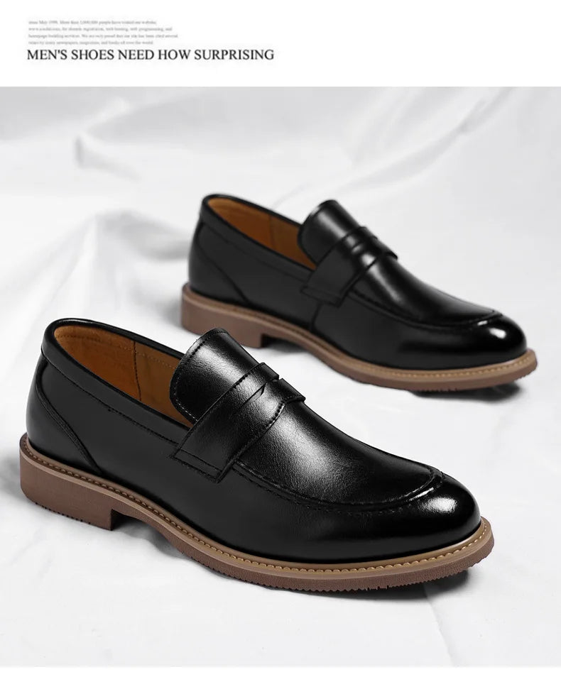 British Style Business Casual Shoes for Man Spring Autumn New Designer Leather Shoes Male Solid Color Men's Dress Elegant Shoe