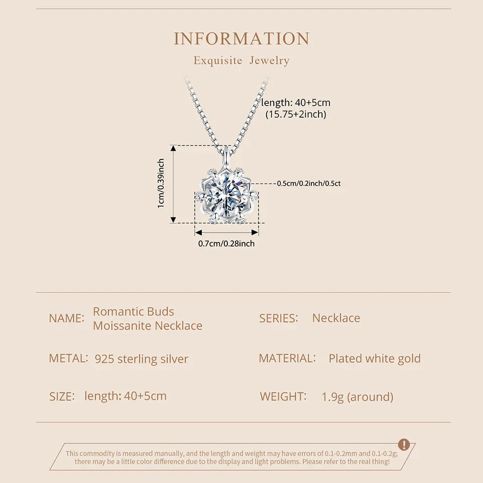 0.5CT Flower Buds Moissanite Necklace, 925 Sterling Silver Halo Pendant Necklace with Box Chain for Women Romantic Gift