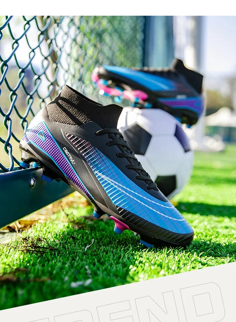Men Professional Soccer Shoes Outdoor High-Top Sports Football Boots Long Spikes Artificial Grass Training Non Slip Sneakers