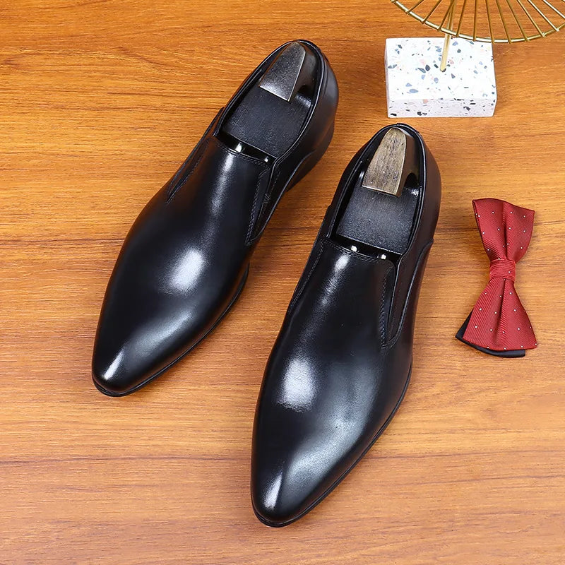 Top Layer Cowhide Shoes Men's Shoes Genuine Leather Business Dress Shoes Men British Pointed Toe Formal Slip-On Shoes