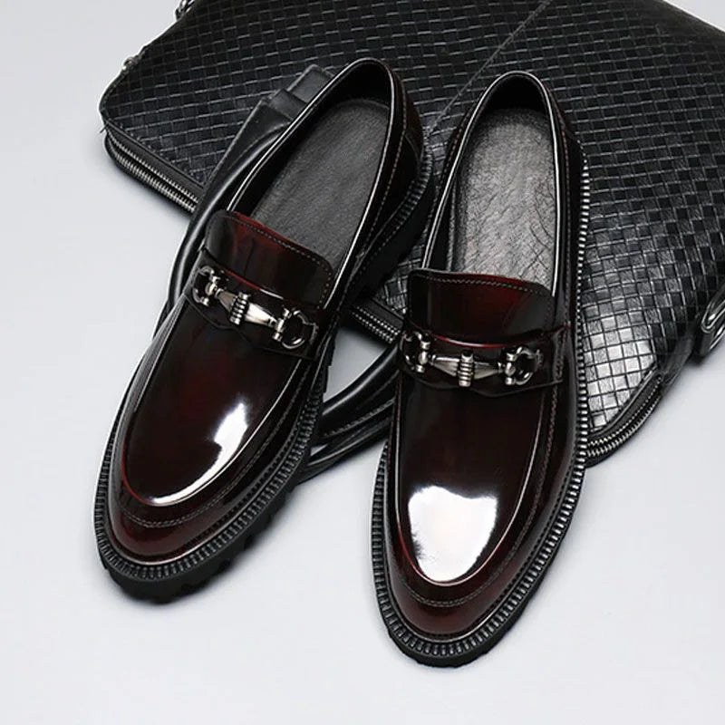 Men Luxury Loafers High Quality Metal Decorative Thick Soled Slip on Fashion Leather Shoes Business Formal Shoes Men Shoes