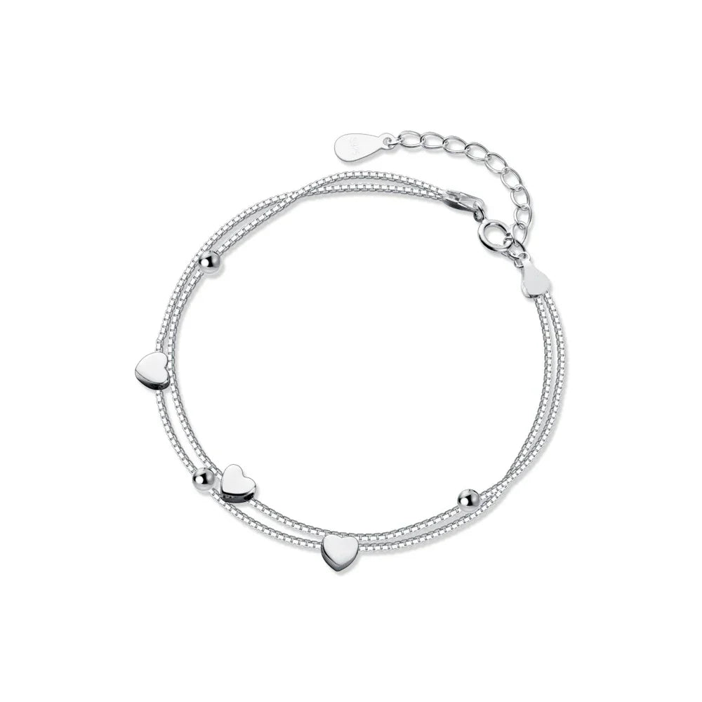 New 925 Sterling Silver Little Balls Love Hearts Charm Bracelet for Women Adjustable Link Chain Fine Jewelry Lover Gift