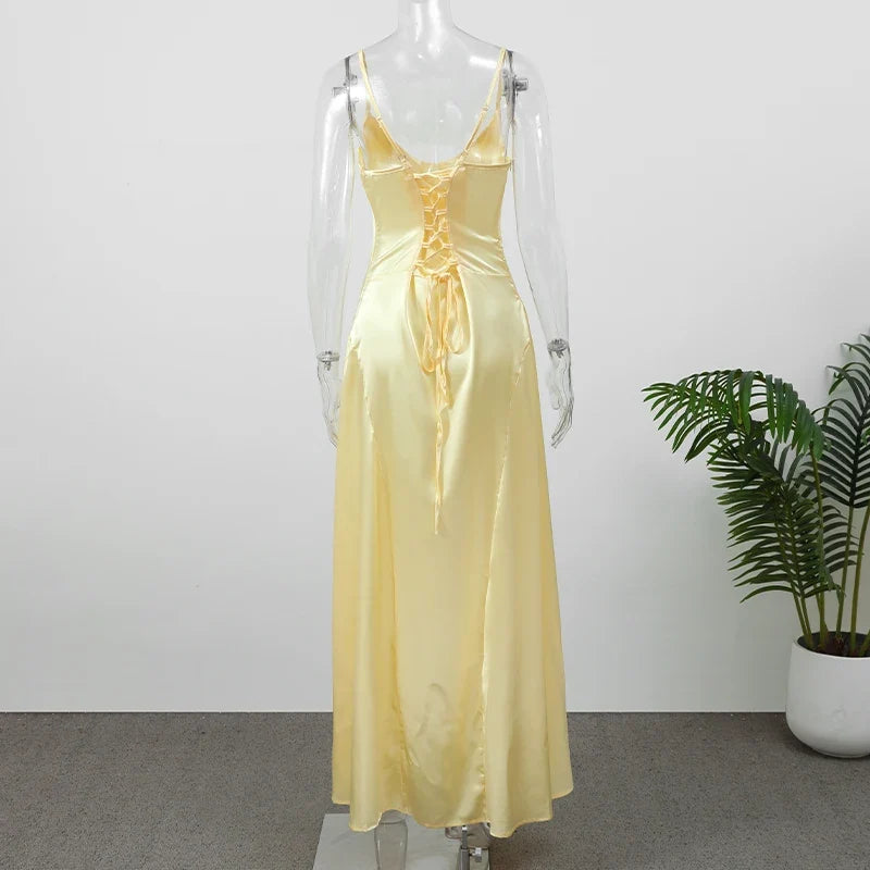 Solid Satin Cowl Neck Women's Dress Elegant Sleeveless Ruched Waist Fishtail Bodycon Lady Vestido 2026 Summer Party Dresses