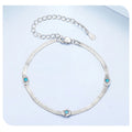 925 Sterling Silver Devil's Eye Bracelets Wide Flat Snake Chain Turquoise Charm Bangle Adjustable for Women Retro Gift