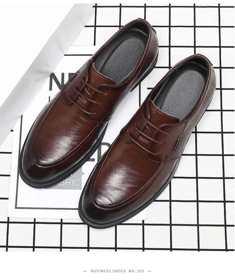 Brown Leather Dress Shoes British Style Lace Up Formal Business Footwear Groom Wedding Shoes Low Top Comfortable Office Shoes