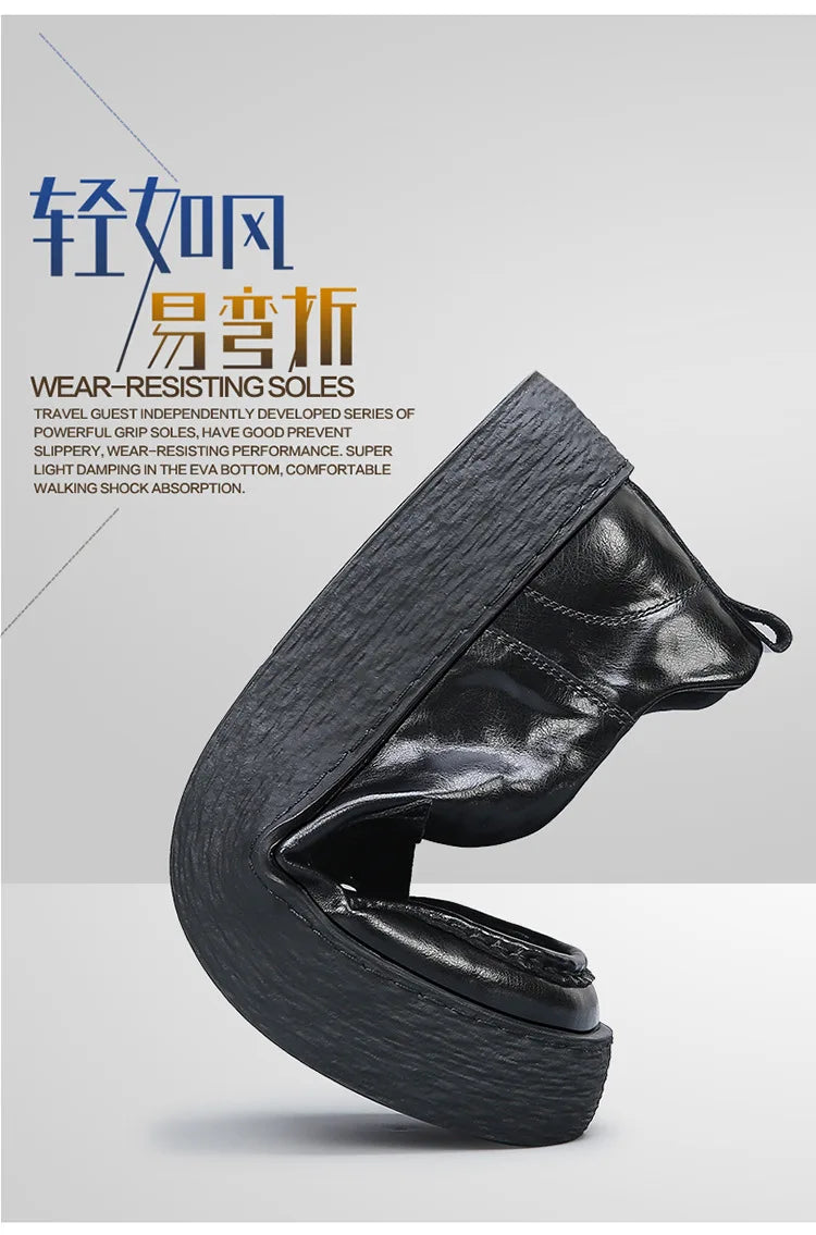 Height-increasing Business Casual Loafers for Men 2026 Spring New Black Designer Shoes Male Fashion Genuine Leather Shoe Man