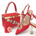 Pointed Toe Wedding Shoes And Bag, Full Diamond Decoration Metal Closure Bag