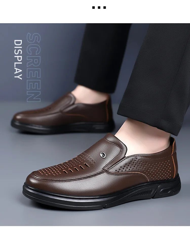 Spring Summer Hallow Leather Shoes for Men Solid Color Breathable Business Casual Shoes Male New Designer Fashion Sandals Man