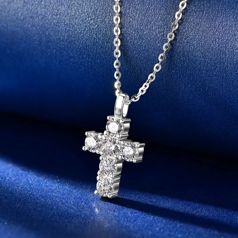 925 Sterling Silver Vintage Cross Pendant Necklace Certified 3.5mm Moissanite Necklace For Women Classic Fine Jewellry
