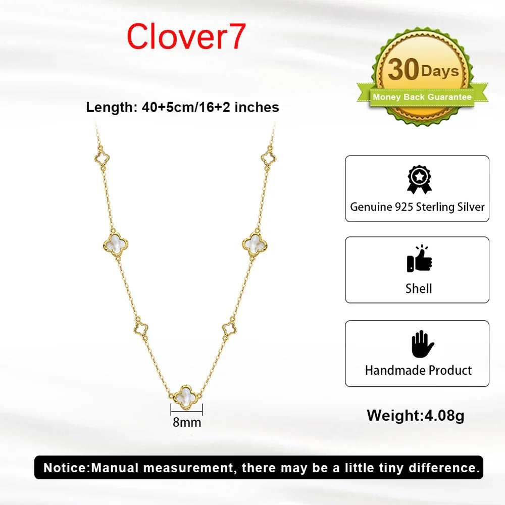 Elegant Ladies 925 Sterling Silver Necklace Four-Leaf Clover Inlaid Shell Decoration Suitable Daily Wear And Gifts