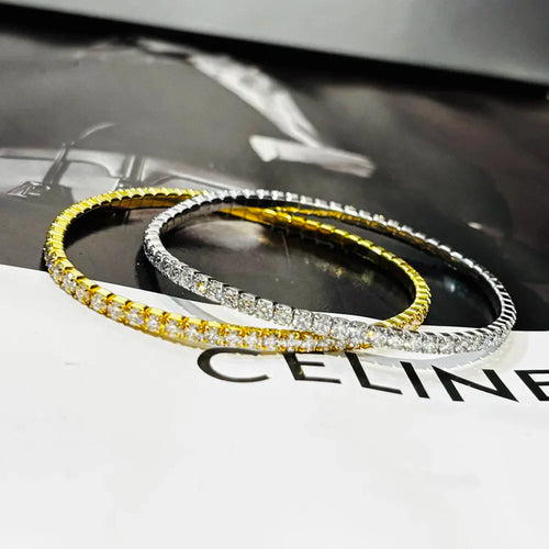 2.5/3mm Moissanite Tennis Bracelets Elastic Bangle Plated 18K Gold for Women Certified Lab Diamond Hand Chain Fine Jewelry