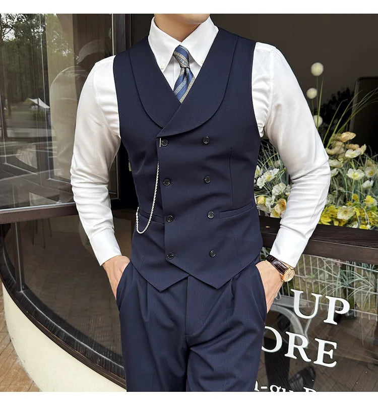 (1 Pcs Vest）2024 Latest Style Design Double Breasted Men Suit Vests Formal Groom Wedding Social Slim Fit Sleeveless Vest Coats