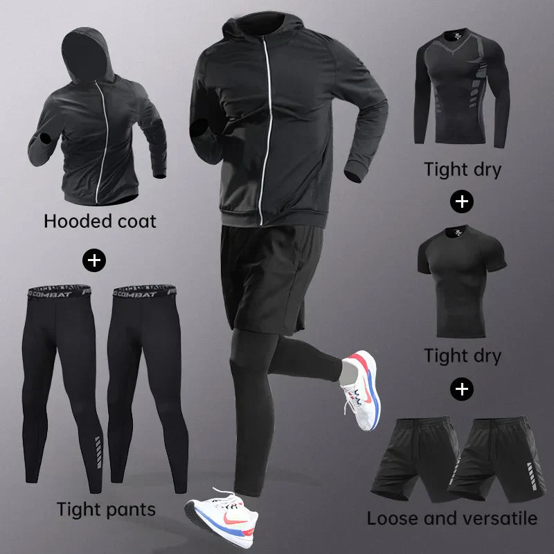 Running sportswear set men's autumn and winter fitness wear fast dry clothes professional training morning run outdoor cycling