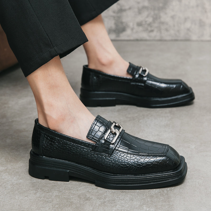 Fashionable Dress Loafers For Men, Crocodile Embossed Chain Decor Slip-on Dress Shoes