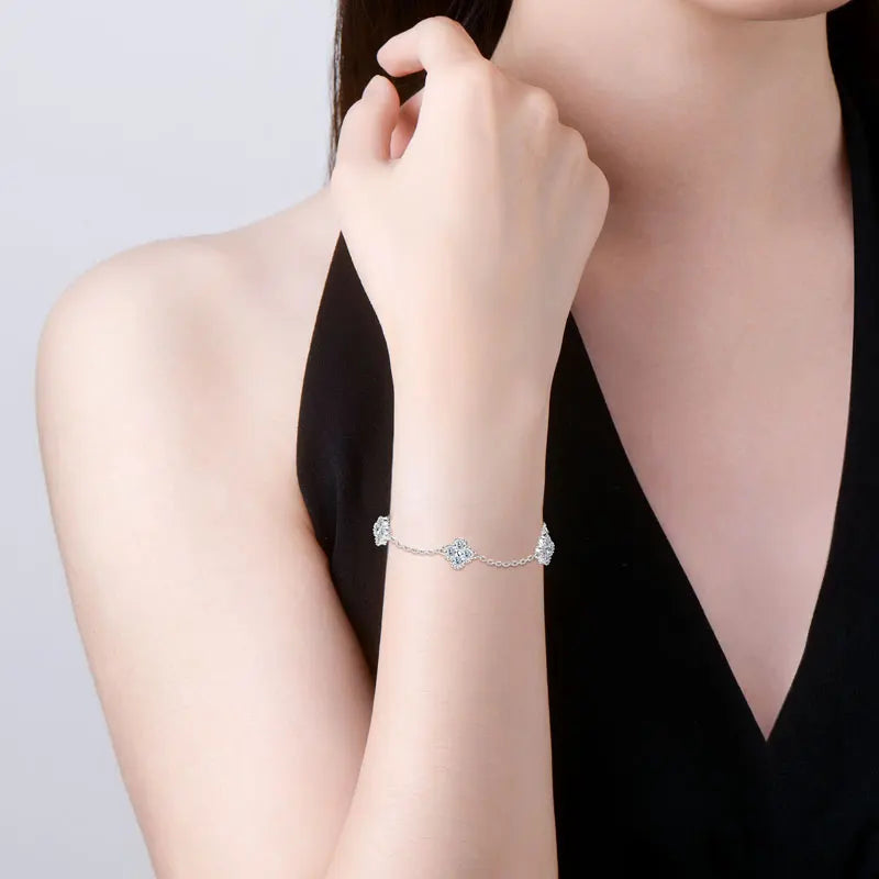 2025 New 925 Silver Flower Clover Bracelet Moissanite 3mm for Women 18k Gold Plated Fine Jewelry Certified Lab Diamond D-E