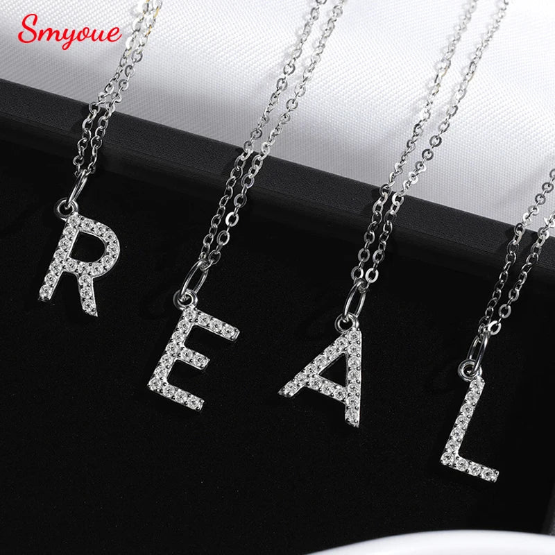 26 Letter Pendant All Moissanite Necklace for Women Small Size Jewelry Name Chain 100% Real S925 Sterling Silver Jewelry