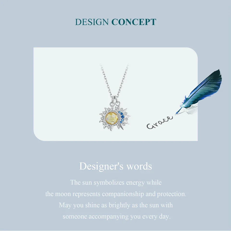925 Sterling Silver White Gold Plated Sun and Moon Necklace Energy Pendant Neck Chain for Women Party Fine Jewelry Gift