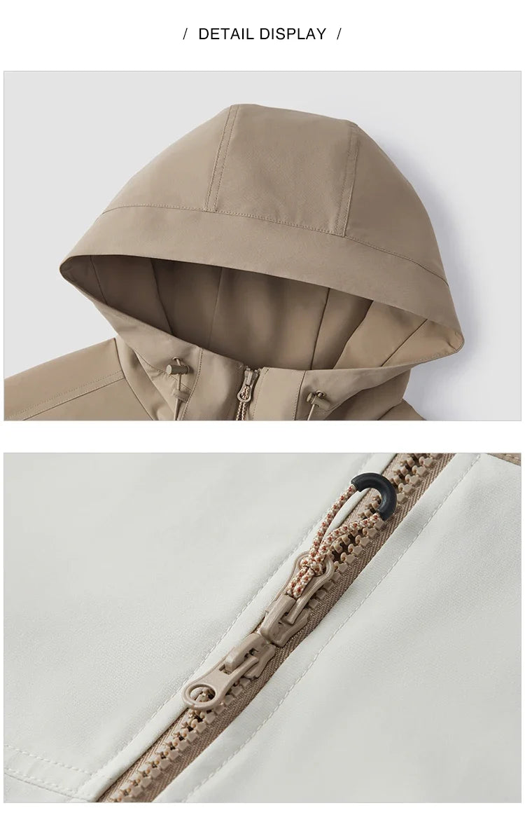 Three-proof Jacket Men Autumn Outdoor Color Block Hooded Windbreaker Large Pocket Workwear Trendy Coat