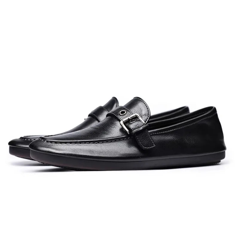High-end Washed Genuine Leather Loafers Men's Shoes Slip on Fashion Trendy Casual Dress Work Leather Shoes Male Flats