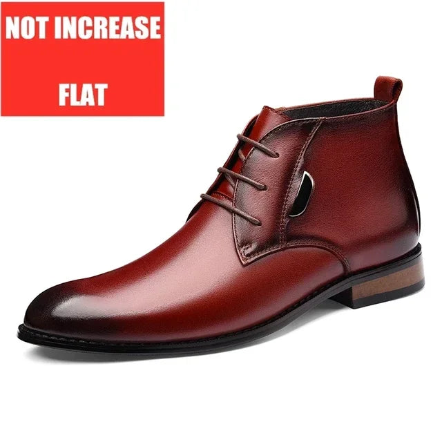 Men Flat/6CM Bussiness Elevator Shoes Genuine Leather Boots Autumn Winter Warm Ankle Boots for Men Botas Hombre Plus Size 37-47