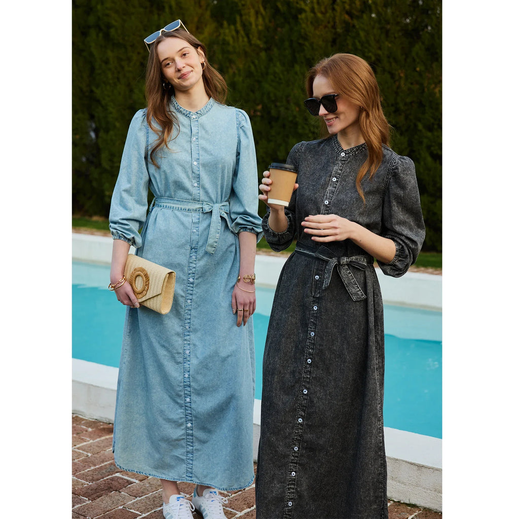 SS26 Women Lightweight Denim Dress Cotton Black and Blue Maxi Dress