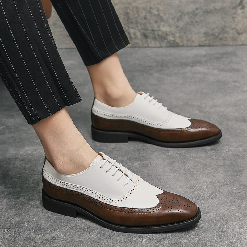 Men Wingtip Detail Dress Shoes, Business Two Tone Oxford Shoes For Wedding party