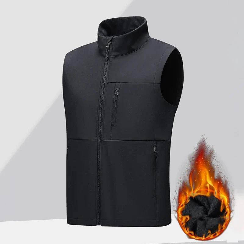Soft shell thick vest men's autumn and winter work clothes plush jacket waterproof sleeveless windproof running sports vest