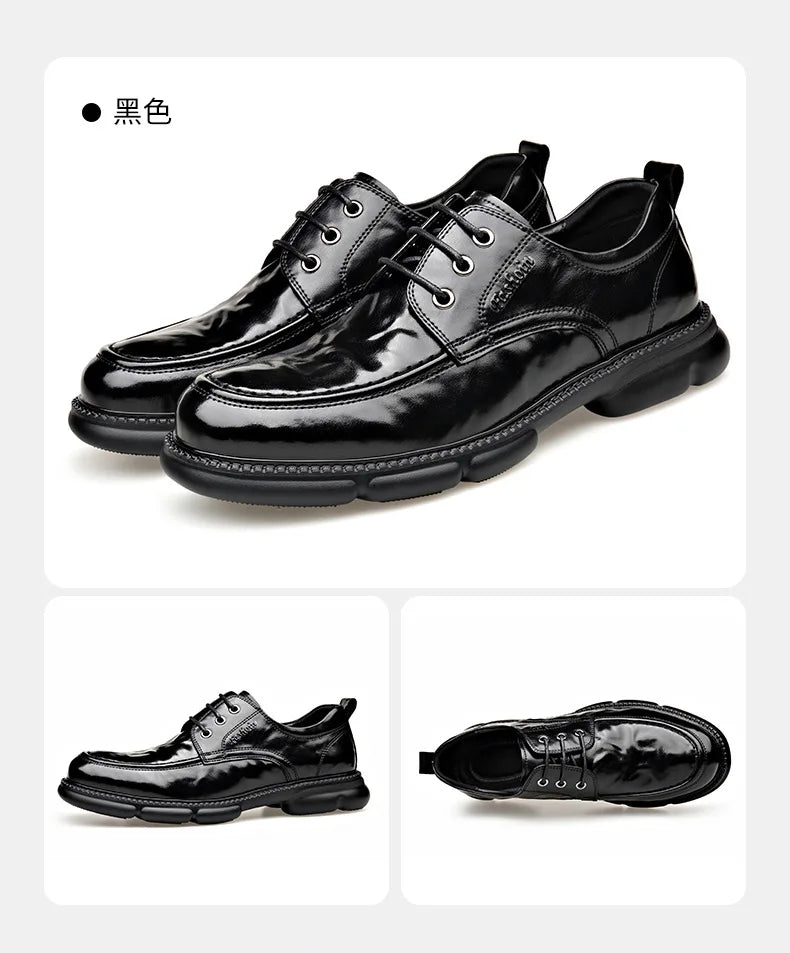 Summer Hallow Cow Leather Shoes for Men Fashion Casual Black New Designer Dress Shoes Male Lace Breathable Platform Shoes Man