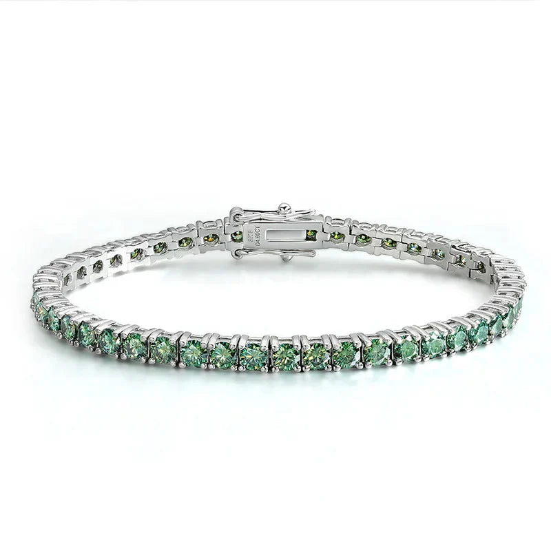 3/4mm GRA Certified Full Green Moissanite Tennis Bracelet for Women 18K Plated Lab Diamond 925 Silver Bracelet Men