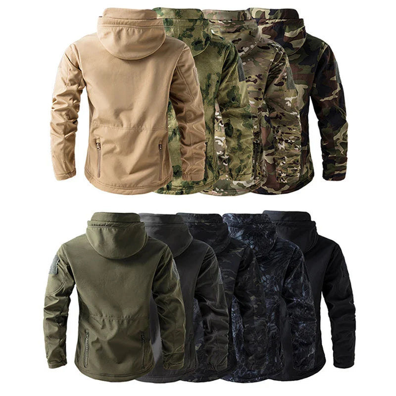 Lurker Shark Skin Soft Shell سترة تكتيكية للرجال، معطف بغطاء للرأس مقاوم للماء من الصوف، ملابس صيد، جاكيت مموه جديد للخريف في الهواء الطلق