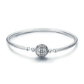 100% 925 Sterling Silver Dazzling Clear CZ Round Clasp Snake Chain Flower Clasp Bracelet Fine Jewelry SCB062
