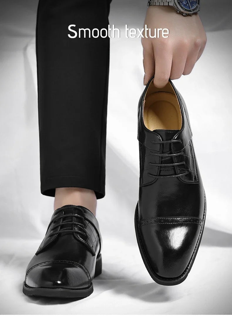 Men's Big Size 39-48 Black Leather Cap-Toe Oxford Shoes New Formal Business Dress Shoes Male Spring Autumn Wedding Shoe for Man