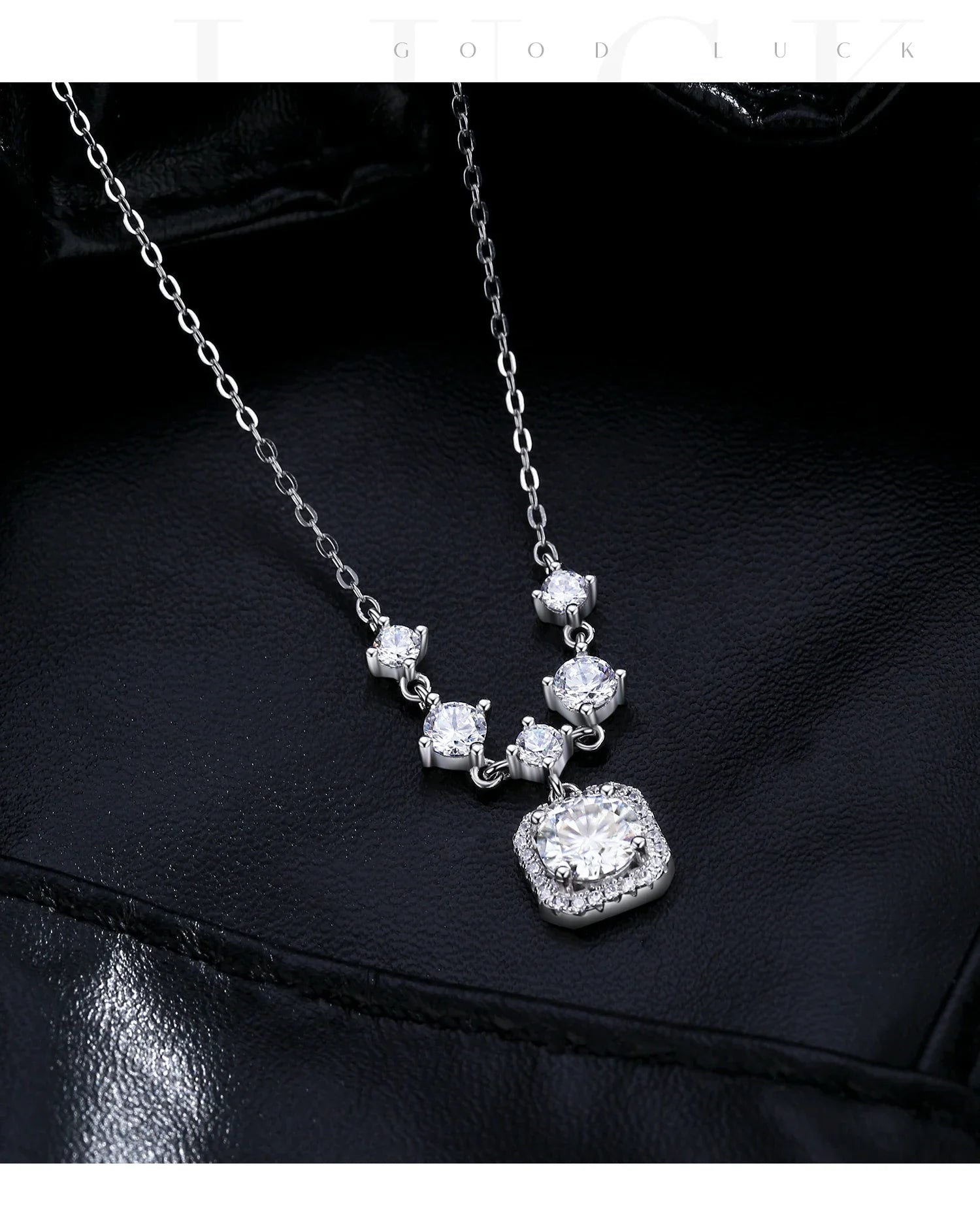 1CT D Color Moissanite Necklace 925 Sterling Silver Luxury Halo Charm Pendant Necklace For Women Bridal Wedding Jewelry