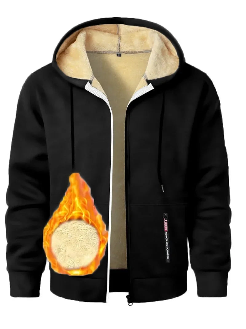 Animal Game Casual Hoodies for Men Heavyweight Fleece Sweatshirt Thick Sherpa Lined Hooded Zipper Jacket Thick Streetwear Coats