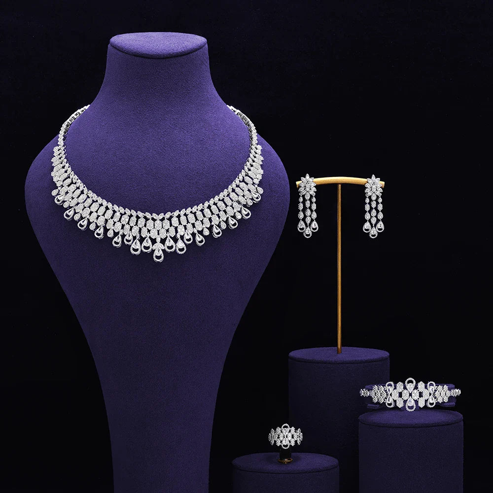Bridal Zirconia Full Jewelry Set for Ladies Party Luxury Dubai Nigeria CZ Crystal Wedding Necklace Set