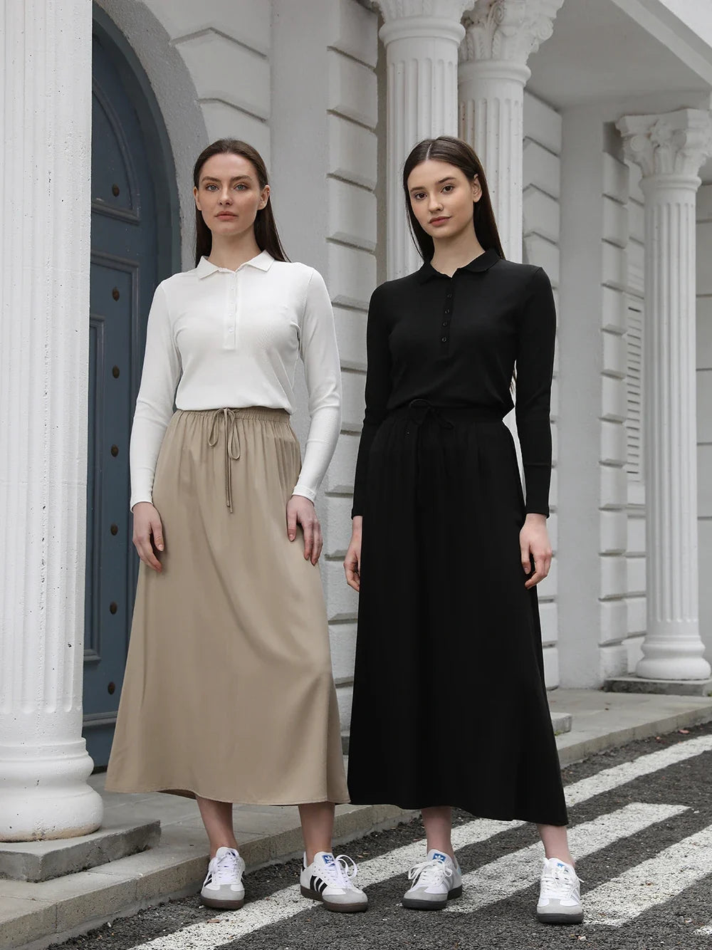 AP 2025 Spring and Summer Women Turn-down Collar Tee Soft Lady Cotton Blend Skirt Comfortable Casual