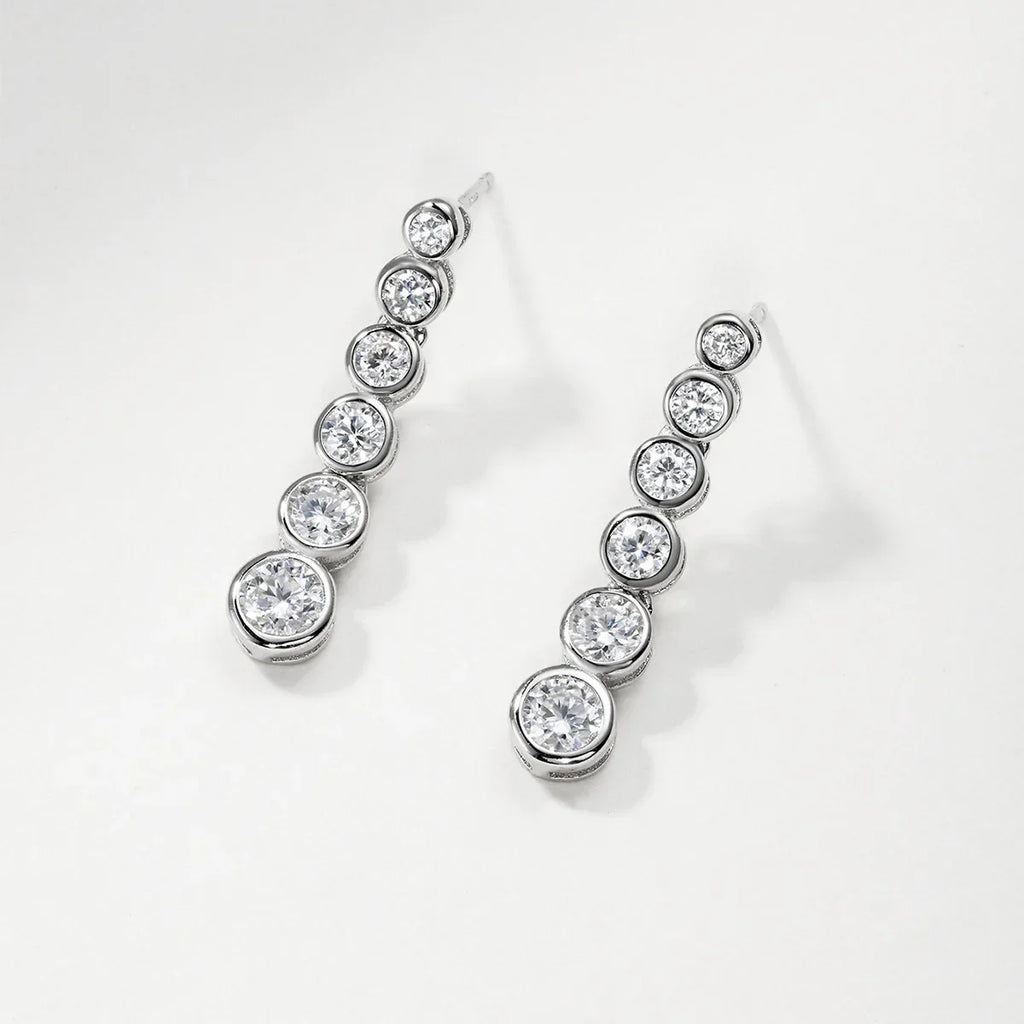 Round Bezel Set Graduated Round Cut Moissanite Stud Earrings Women S925 Silver Lab Diamond Drop Earring Ear Fine Jewelry