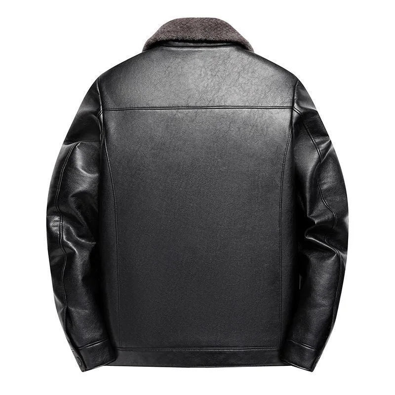 Autumn and Winter Fashionable Solid Color Plush Thick Warm Leather Jacket for Men's Casual Loose Sport Windproof Large Size Coat