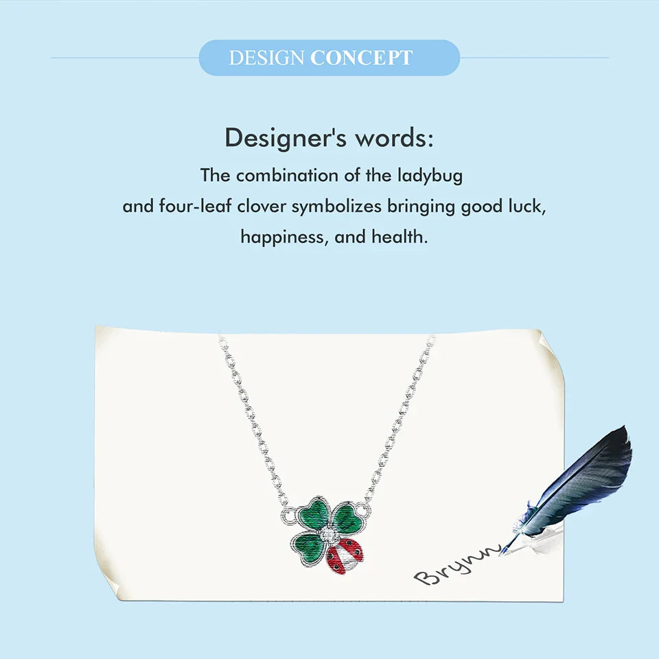 925 Sterling Silver Four-leaf Clover Ladybug Necklace for Women - Lucky Jewelry Gifts Fashion Birthday Graduation Gift